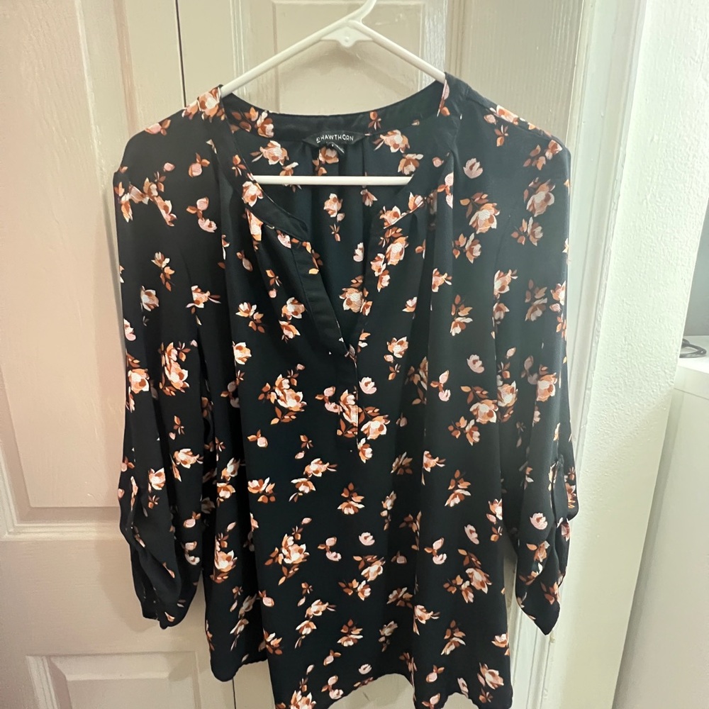 41 Hawthorn Black Pink Graphic 3/4 Sleeve Blouse